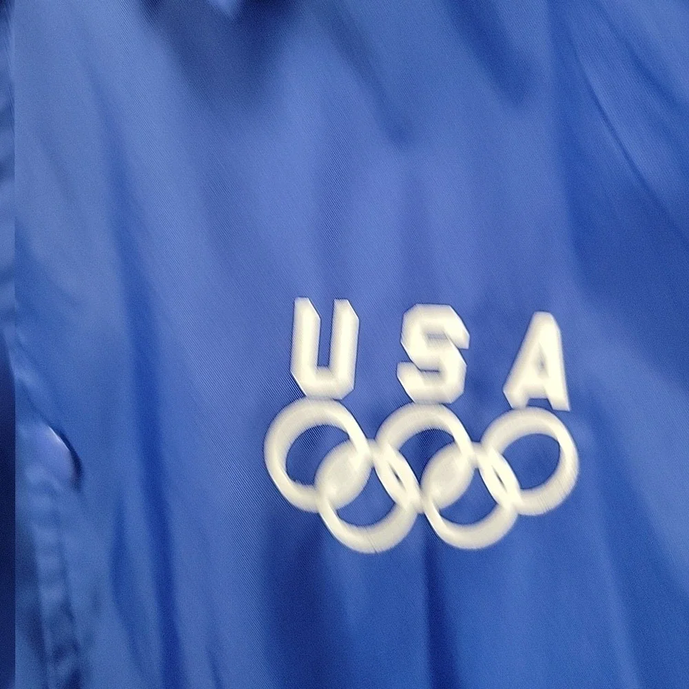 Vintage USA Olympics Team Track Blue Snap Up Jacket Windbreaker Men's M Pockets